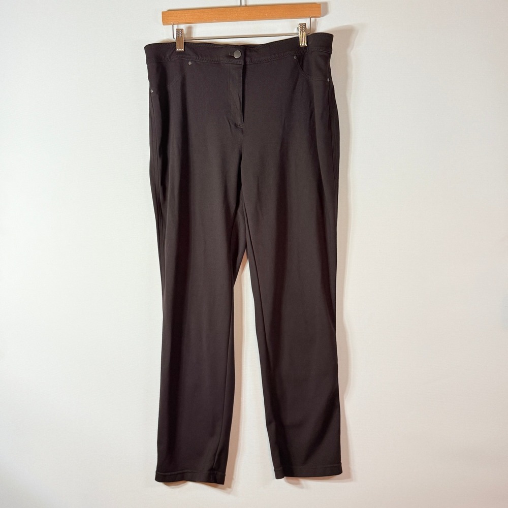 Chicos Womens 2 Short 12 Dark Brown Flat Front Ponte Stretch Pants Office Casual
